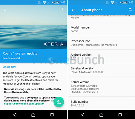 Kisebb frissítés jelent meg a Sony Xperia Z3+-hoz