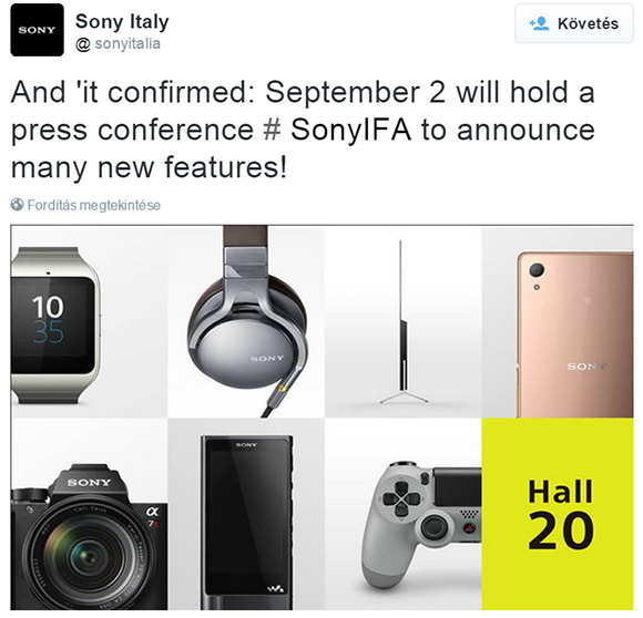 Talán az Xperia Z5 is bemutatkozik szeptember 2-án, a Sony berlini sajtóeseményén