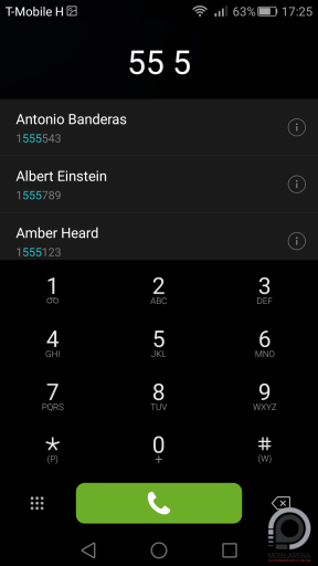 A Huawei Mate S telefonkönyve könnyen átlátható, a beszélgetési hangminőség tiszta