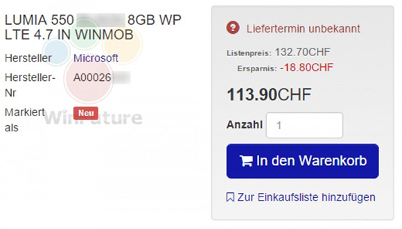 Svájci webshopban bukkant fel a Microsoft Lumia 550
