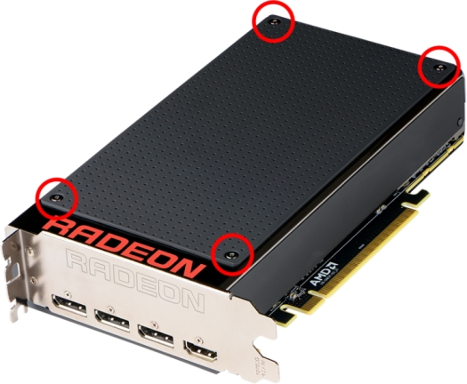 Az AMD Radeon R9 Fury X csavarokkal rögzített cserélhető fedlapja