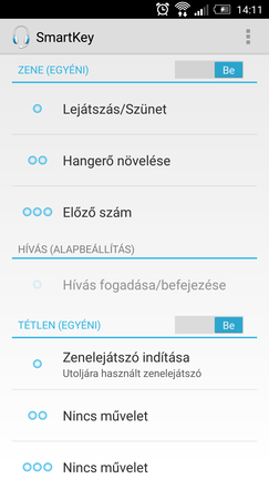 Így néz ki Androidon a Sony SmartKey alkalmazás, aminek segítségével programozhatjuk a felvevőgombot.