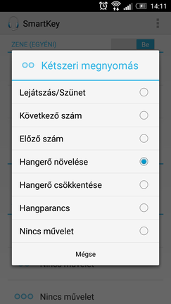 Így néz ki Androidon a Sony SmartKey alkalmazás, aminek segítségével programozhatjuk a felvevőgombot.
