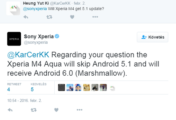 Kihagyja az Android 5.1 frissítést az Xperia M4 Aqua