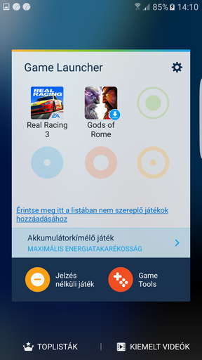 A Game Launcher és az energiatakarékos opciók