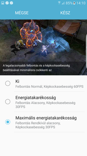 A Game Launcher és az energiatakarékos opciók