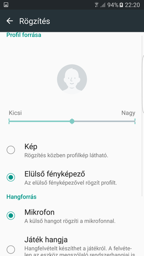Lebegő ikon méretre csukhatók a játékok. A képernyőfelvételnek számos opciója van