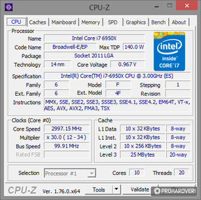 A CPU-Z ilyennek látta az i7-6950X-et és az i7-6900K-t