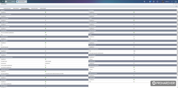 A QNAP aktív és nem aktív szolgáltatásainak listája a QTS felületen