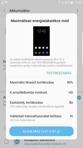 A maximális takarékossági mód és testreszabható opciói