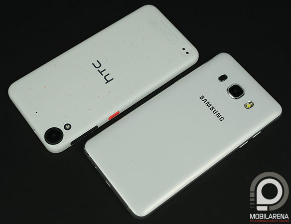 HTC Desire 630 és Samsung Galaxy J5 (2016): hasonlóak a méretek, de a Galaxy kijelzője nagyobb.