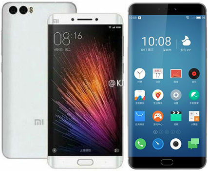 A Xiaomi Mi Note 2 (balra) és a Meizu Pro 7 a kiszivárgott renderképek szerint