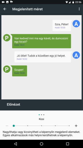 A megjelenített méret állítása