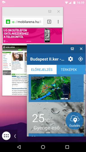 Gyors váltás a legutóbbi két app között (balra) és lebegő ablakok a Taskbar segítségével (jobbra)
