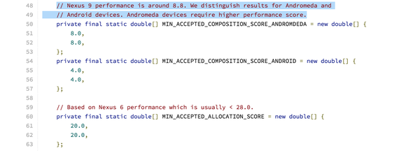 Célzások az Andromedára az Android 7.0 AOSP kódjában