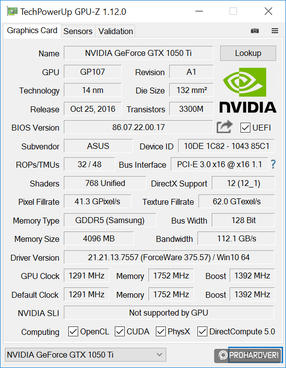 Az ASUS és MSI GeForce GTX 1050 Ti GPU-Z adatai