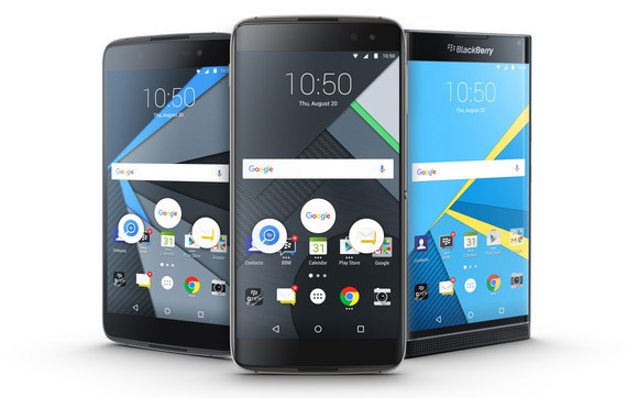 Íme a teljes család: bal szélen a DTEK50, jobb oldalt a Priv, középen pedig az újdonság