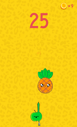 Amekkora félelmet lehet látni a játék ikonján, annyira várják a gyümölcsök a beléjük fúródó tollat