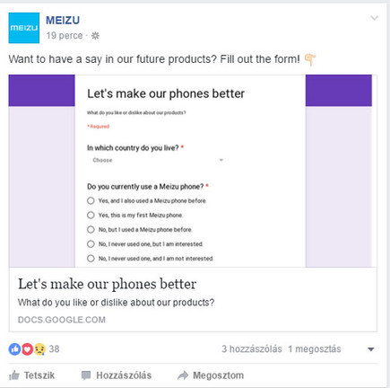 Egy egyszerű Google kérdőívet publikáltak