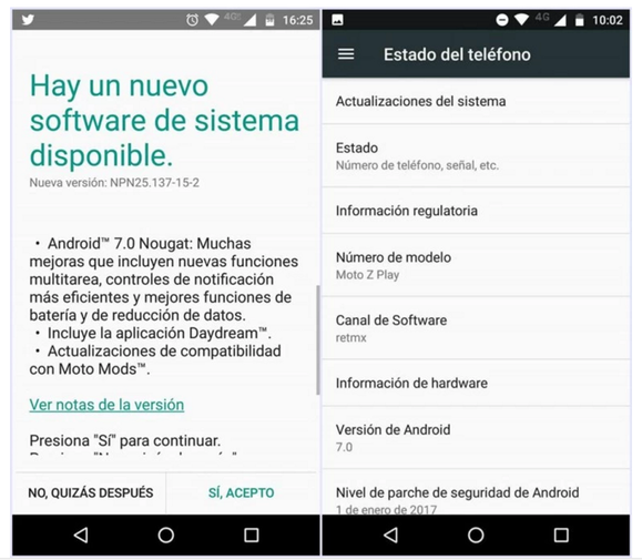 Rendszerfrissítés érhető el a Moto Z Play-re. Sí.