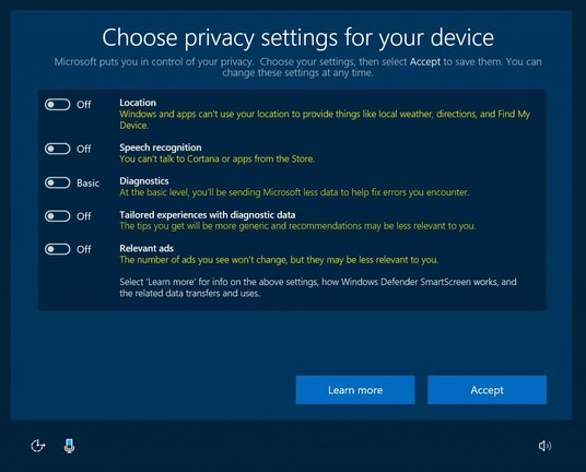 Windows 10 privacy dashboard