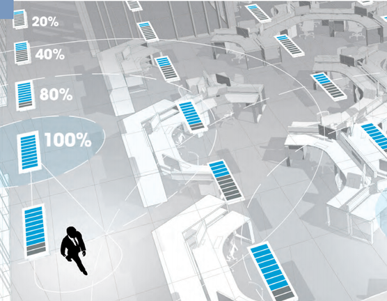 A világítótestek fényereje követi a mozgást - a kék sávok az intenzitás mértékét jelzik
