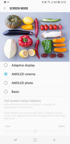 A Galaxy S8 kibővített kalibrációs opciói a frissítés után