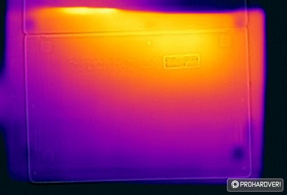 Acer aljának hőeloszlása 10 perc terhelés után - maximális hőfok 42 °C
