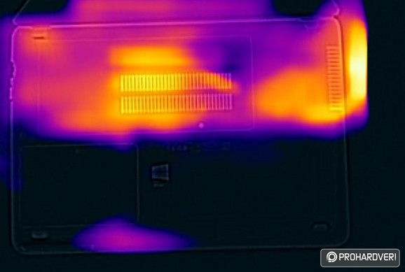 HP Probook 430 aljának hőeloszlása 10 perc terhelés után - maximális hőfok 40 °C