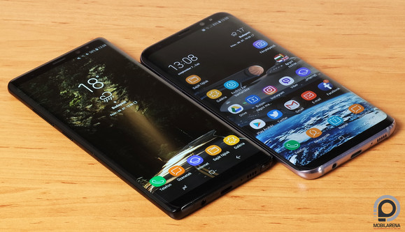 A Note8 (balra) minden ponton szögletesebb a Galaxy S8+-nál