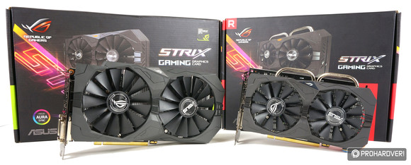 Az Asus ROG Strix Geforce GTX 1050 O2G Gaming és a ASUS ROG Strix Radeon RX 560 O4G EVO Gaming videokártyák