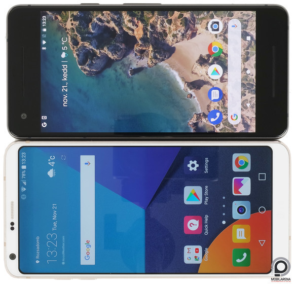 Lényegesen előnyösebb az LG G6 előlapi képernyőaránya