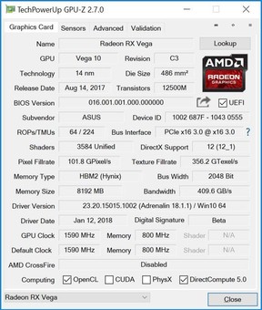 Az ASUS ROG Strix Vega 56 OC CPU-Z képei