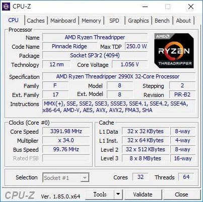 AMD Ryzen Threadripper 2990X a CPU-Z-ben