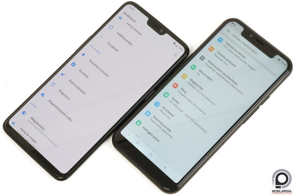 Lényegesen nagyobb a OnePlus 6 (balra) előlapi képernyőaránya, mint az uleFone X-é (jobbra)