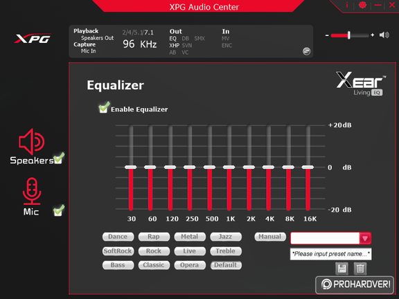 XPG Audio Center - hangszínszabályzó
