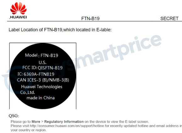 A Huawei FTN-B19 okosóra az FCC dokumentációjában