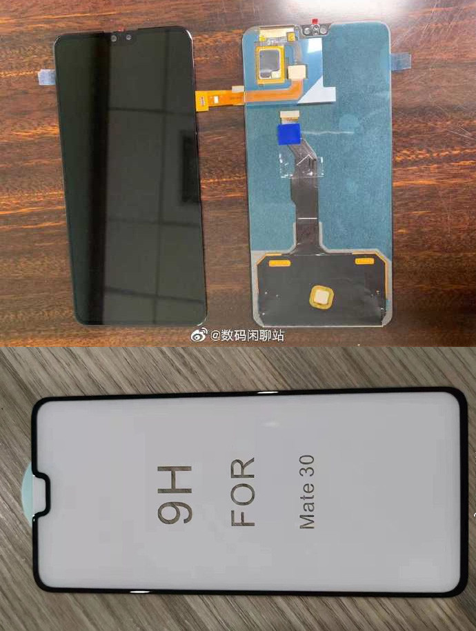 A Mate 30 állítólagos kijelzőpanelje és védőüvege