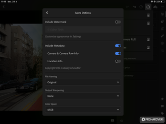 A Lightroom exportálási beállításai