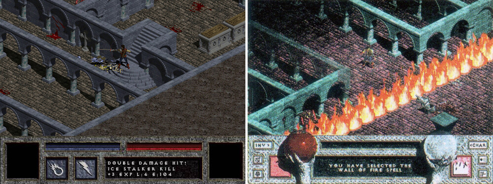 Egy kép 1995 végéről és egy 1996 tavaszáról – bár az utóbbi minősége borzalmas, az még így is tökéletesen látszik, hogy a bevilágítás milyen elképesztő mértékben megdobta a Diablo hangulatát.