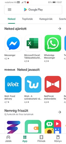 Alkalmazásbolt itt még a Google-től is van, jobb oldalt egyébként az AppGallery látható