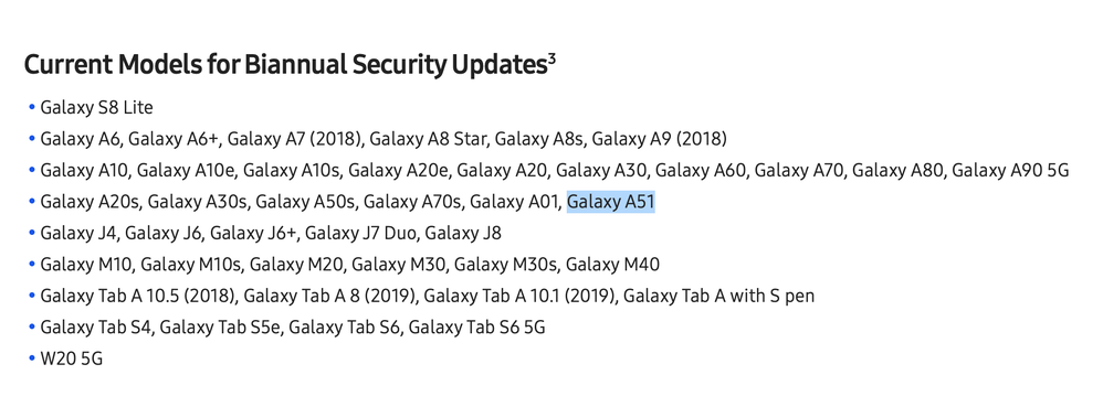 A Galaxy A51 a félévenkénti frissítésekre jogosult készülékek között.