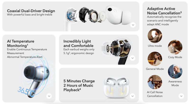 A Honor Earbuds 3 Pro jellemzői.