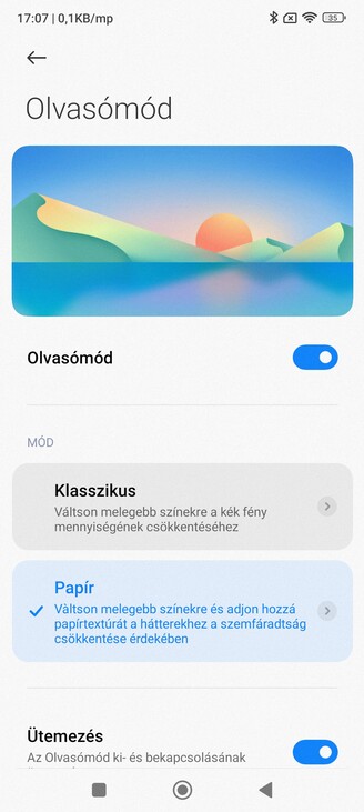 A képernyőre vonatkozó megjelenési beállítások egy része.