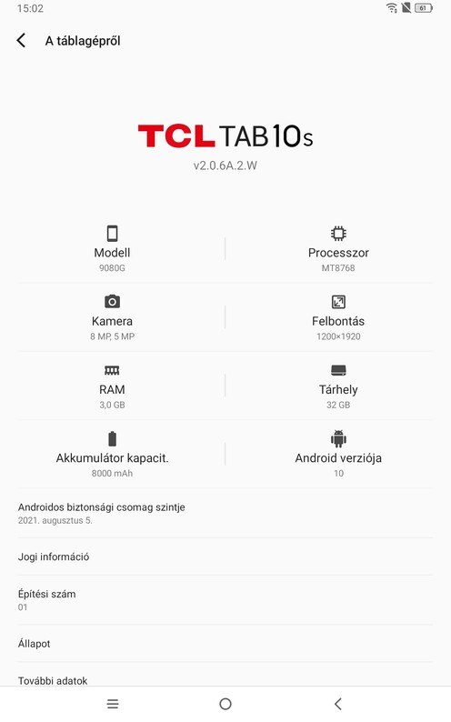 A Tab 10s specifikációja és a Netflix a gépen.