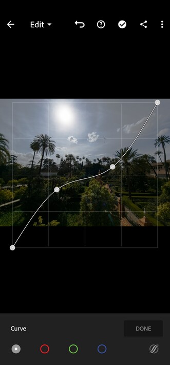 Az Adobe Lightroom for Samsung különféle beállításai