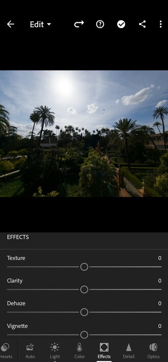 Az Adobe Lightroom for Samsung különféle beállításai