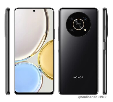 A Honor X8 ezüst színben és render a Honor Magic4 Lite-ról feketében.