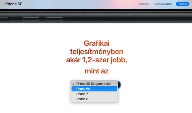 Az iPhone SE termékoldalán is a régebbi iPhone-okhoz hasonlítják az új SE-t.