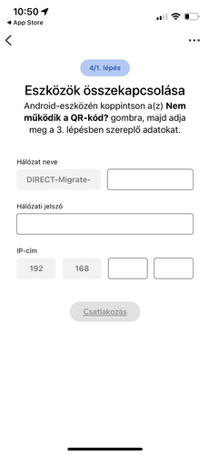 Ha nem megy a QR kódos módi, manuálisan is össze lehet csatolni a két telefont. Az iMessage és iCloud Fotók miatt külön figyelmeztet is a program.